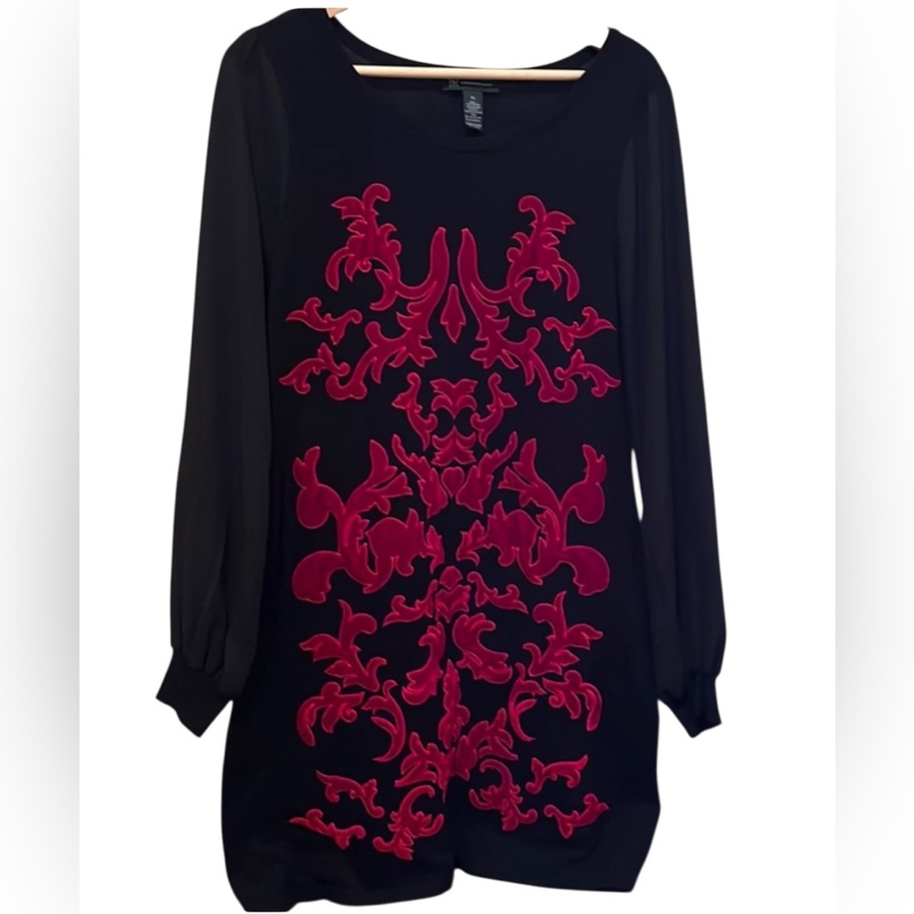 INC International Concepts Black embroidered sweater dress. XL